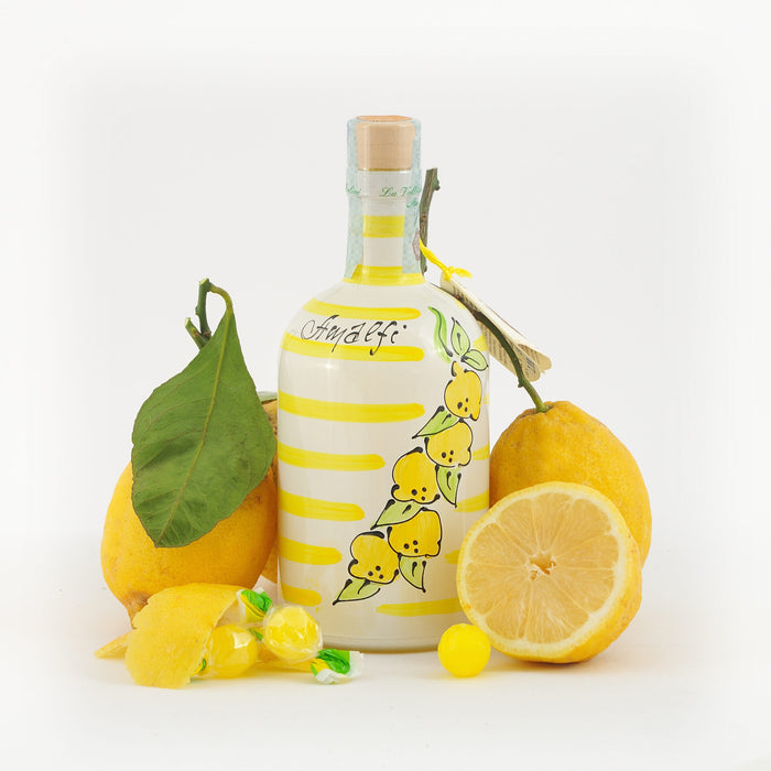 Lemon Painted Ceramic jar with filled with Limoncello of Sorrento - Stella Italiana