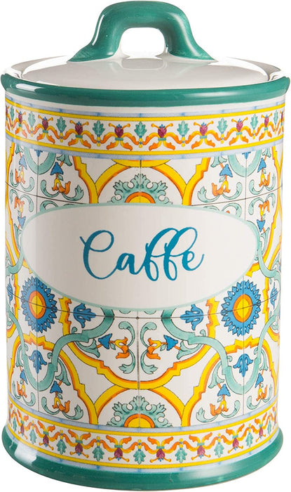 Ceramic Caffè Jar Hermetic Closure Hermetic Closure Decorating Majolica Sicily - Stella Italiana