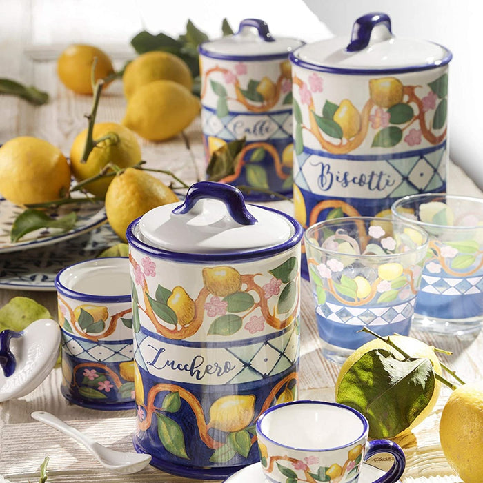 Amalfi Lemons Line Ceramic Stoneware Kitchen Jar Coffee - Stella Italiana